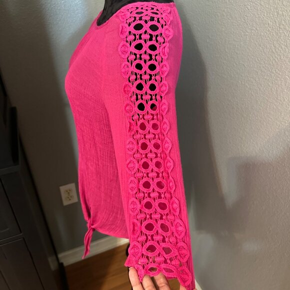 Per Seption Concept Pink Bell Sleeve Womens Top Small 3/4 Sleeve Tie Boho Y2K - Picture 4 of 8